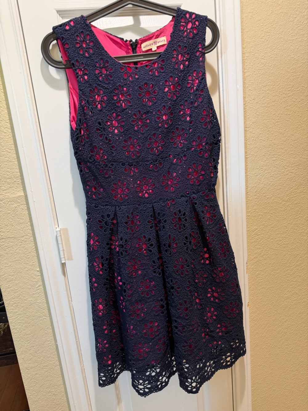 Altar'd State Navy Eyelet Dress with Pink Lining